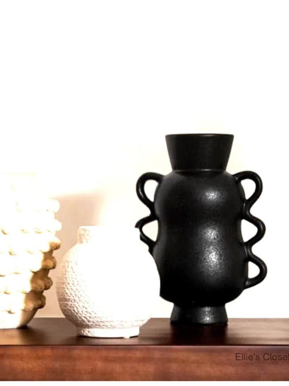 Ceramic Vase with Wave Handles, 10'' Tall Home Decor for Table, Bookshelf,